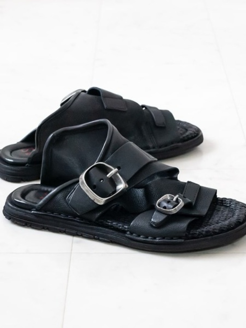 A.S.98 Tavon Sandals Black Leather Slip On Slides Sandals